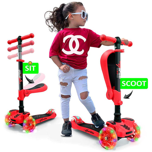 3-Wheel Kids Scooter with LED Wheels Adjustable Handlebar Foldable Seat