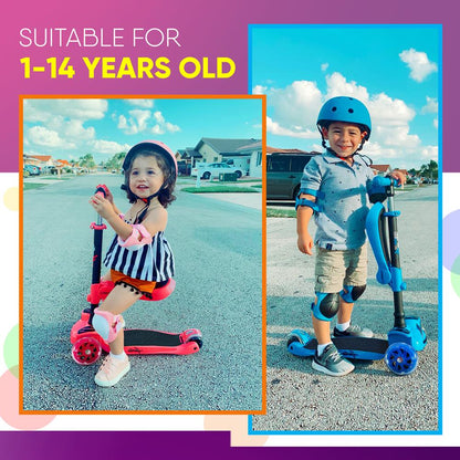 3-Wheel Kids Scooter with LED Wheels Adjustable Handlebar Foldable Seat