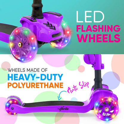 Kids Scooter with Seat LED Wheels Adjustable Height Purple