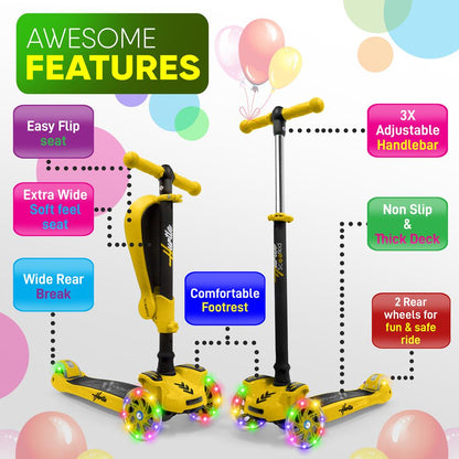 3-Wheel Kids Scooter with LED Lights Adjustable Handlebar Yellow