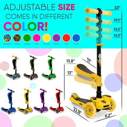 3-Wheel Kids Scooter with LED Lights Adjustable Handlebar Yellow