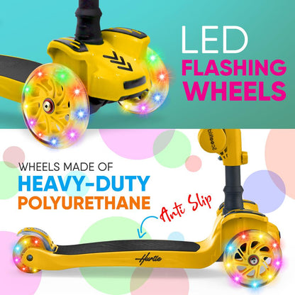 3-Wheel Kids Scooter with LED Lights Adjustable Handlebar Yellow