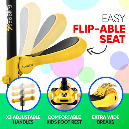 3-Wheel Kids Scooter with LED Lights Adjustable Handlebar Yellow