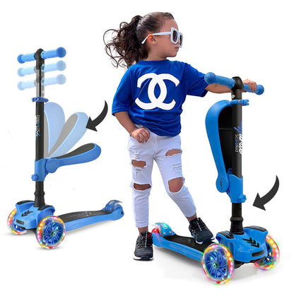 3-Wheeled Kids Scooter with LED Wheels Adjustable Handlebar Foldable Seat