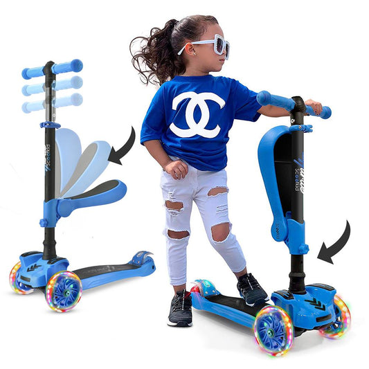 3-Wheeled Kids Scooter with LED Wheels Adjustable Handlebar Foldable Seat