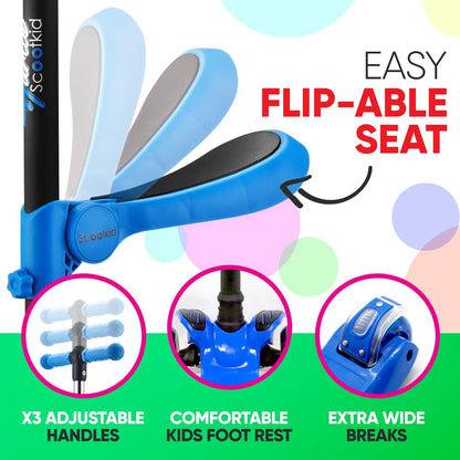 3-Wheeled Kids Scooter with LED Wheels Adjustable Handlebar Foldable Seat