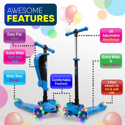 3-Wheeled Kids Scooter with LED Wheels Adjustable Handlebar Foldable Seat