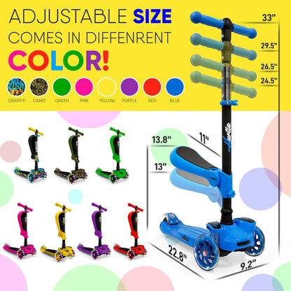 3-Wheeled Kids Scooter with LED Wheels Adjustable Handlebar Foldable Seat