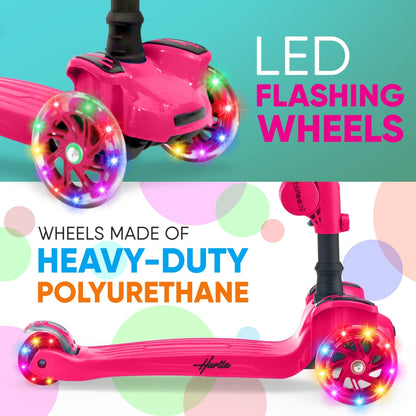 Kids Scooter with Seat LED Wheels Adjustable Height Pink