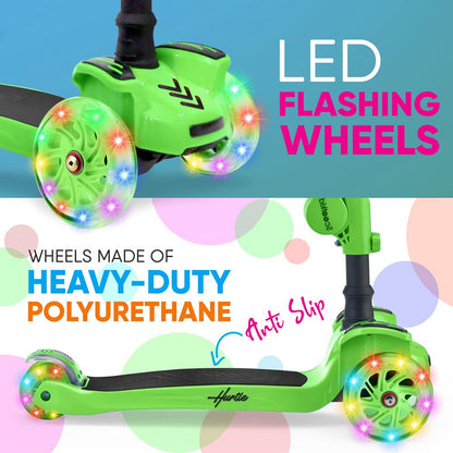 Kids Scooter with Seat LED Wheels Adjustable Height Green