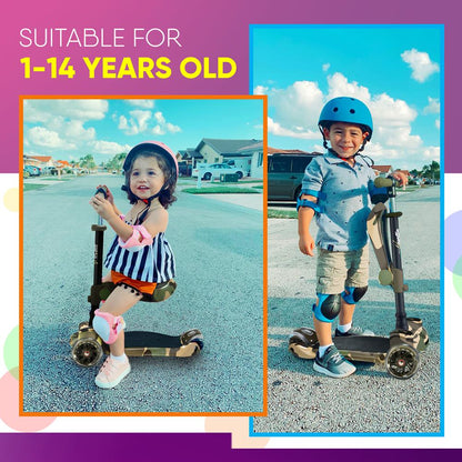 Kids Scooter with Seat LED Wheels Adjustable Height Camouflage