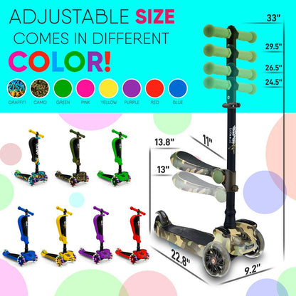 Kids Scooter with Seat LED Wheels Adjustable Height Camouflage