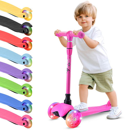 Mini Kickboard Scooter for Kids LED Wheels Adjustable Height Pink