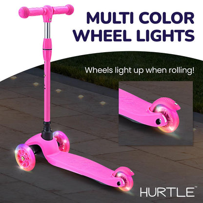 Mini Kickboard Scooter for Kids LED Wheels Adjustable Height Pink