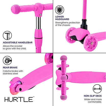 Mini Kickboard Scooter for Kids LED Wheels Adjustable Height Pink
