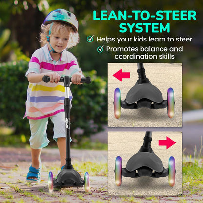 Kids Mini Kickboard Scooter Adjustable Height LED Wheels Ages 2-5