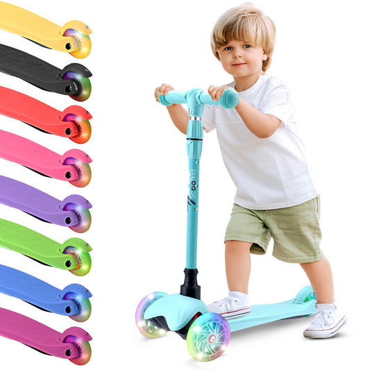 Kids Mini Kickboard Scooter Adjustable LED Wheels Anti-Slip Teal