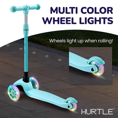 Kids Mini Kickboard Scooter Adjustable LED Wheels Anti-Slip Teal