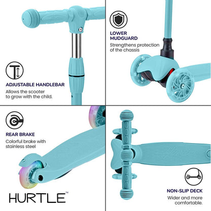 Kids Mini Kickboard Scooter Adjustable LED Wheels Anti-Slip Teal