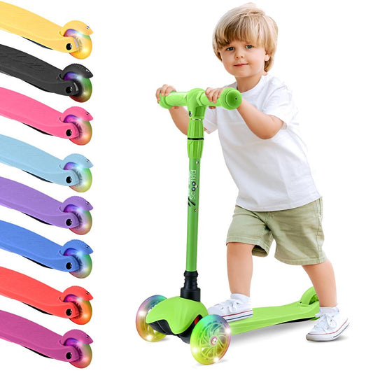 Mini Kickboard Scooter for Kids Adjustable LED Wheels Green