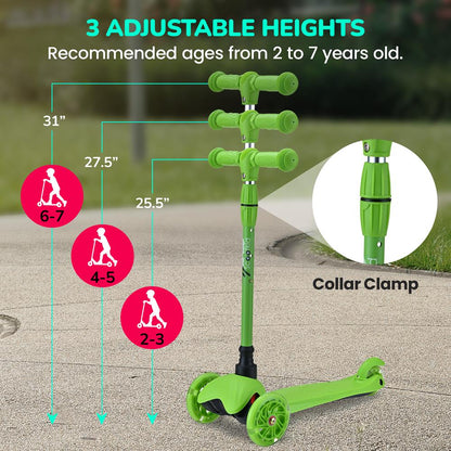 Mini Kickboard Scooter for Kids Adjustable LED Wheels Green