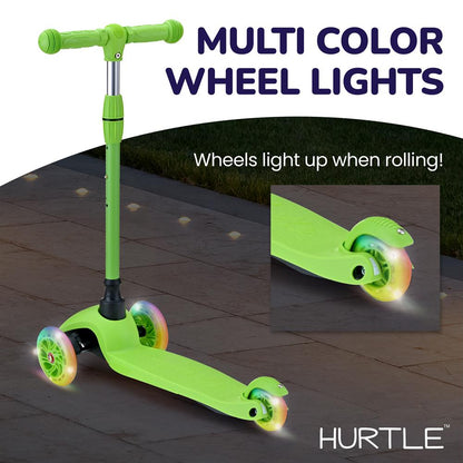 Mini Kickboard Scooter for Kids Adjustable LED Wheels Green