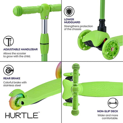Mini Kickboard Scooter for Kids Adjustable LED Wheels Green