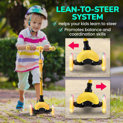 Mini Kickboard Scooter for Kids Adjustable LED Wheels Yellow