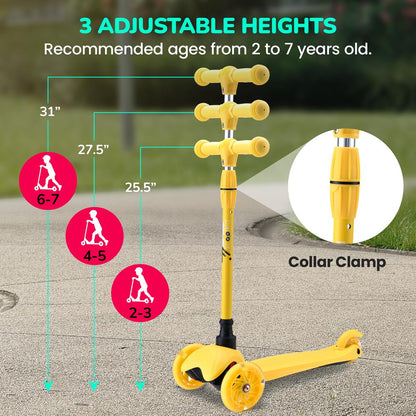 Mini Kickboard Scooter for Kids Adjustable LED Wheels Yellow