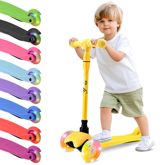 Mini Kickboard Scooter for Kids Adjustable LED Wheels Yellow
