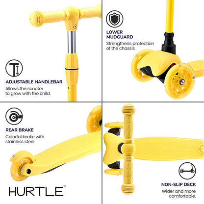 Mini Kickboard Scooter for Kids Adjustable LED Wheels Yellow