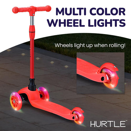 Kids Mini Kickboard Scooter Adjustable LED Wheels Anti-Slip Red