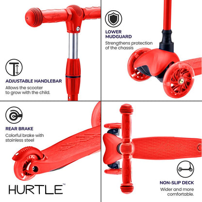 Kids Mini Kickboard Scooter Adjustable LED Wheels Anti-Slip Red