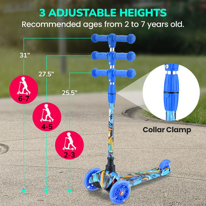 Kids Mini Kick Scooter Fun LED Wheels Adjustable Handlebar Graffiti