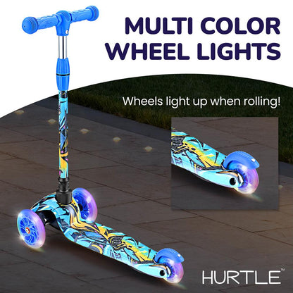 Kids Mini Kick Scooter Fun LED Wheels Adjustable Handlebar Graffiti