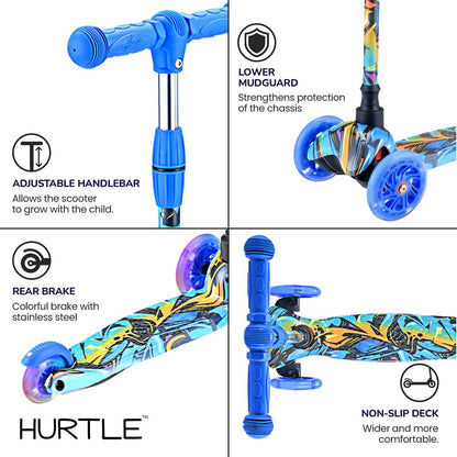 Kids Mini Kick Scooter Fun LED Wheels Adjustable Handlebar Graffiti