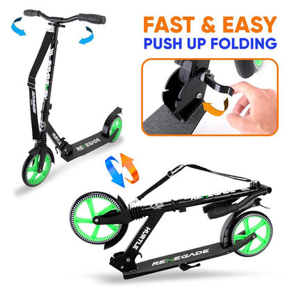 Kick Scooter for Teens & Adults Adjustable Alloy Deck Green