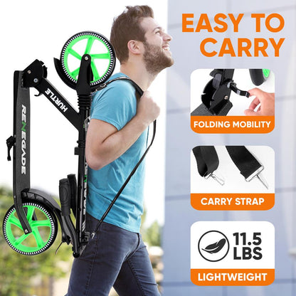 Kick Scooter for Teens & Adults Adjustable Alloy Deck Green