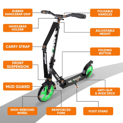 Kick Scooter for Teens & Adults Adjustable Alloy Deck Green