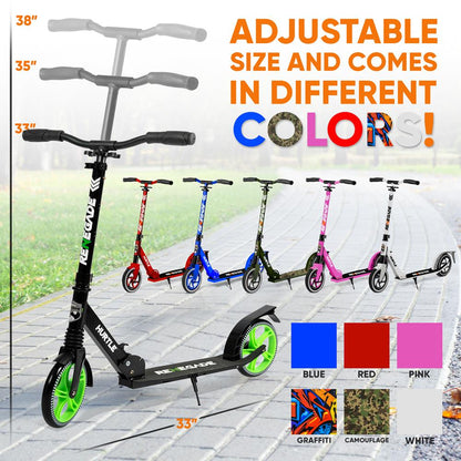 Kick Scooter for Teens & Adults Adjustable Alloy Deck Green