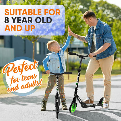Kick Scooter for Teens & Adults Adjustable Alloy Deck Green