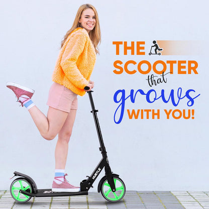 Kick Scooter for Teens & Adults Adjustable Alloy Deck Green