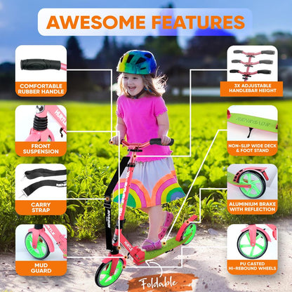 Kick Scooter for Teens & Adults Smooth 8 Wheels Alloy Deck Watermelon