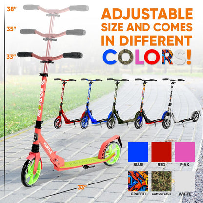 Kick Scooter for Teens & Adults Smooth 8 Wheels Alloy Deck Watermelon