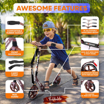 Kick Scooter for Teens & Adults Foldable Alloy Deck Real Tree