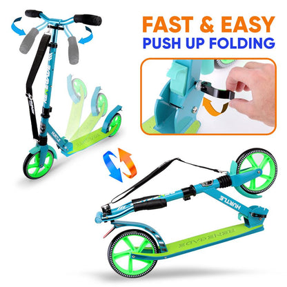 Foldable Kick Scooter for Teens & Adults Smooth Alloy Deck Teal Blue