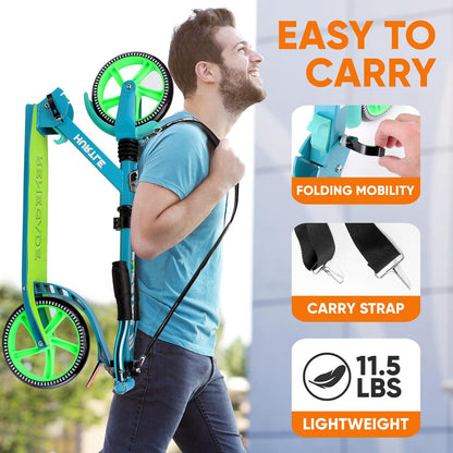 Foldable Kick Scooter for Teens & Adults Smooth Alloy Deck Teal Blue
