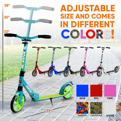 Foldable Kick Scooter for Teens & Adults Smooth Alloy Deck Teal Blue