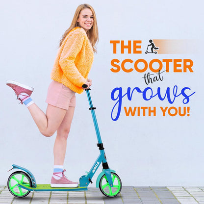 Foldable Kick Scooter for Teens & Adults Smooth Alloy Deck Teal Blue